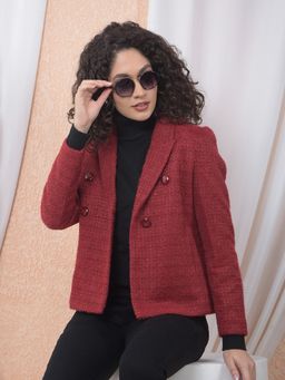 CRIMSOUNE CLUB - Women Jacquard Notched Lapel Maroon Coat