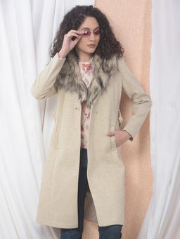 CRIMSOUNE CLUB - Women Beige Overcoat with Belt