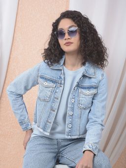 CRIMSOUNE CLUB - Women Cotton Denim Blue Jacket