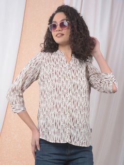CRIMSOUNE CLUB - Women Printed Linen Brown Shirt