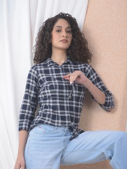 CRIMSOUNE CLUB - Women Checked Navy Blue Shirt