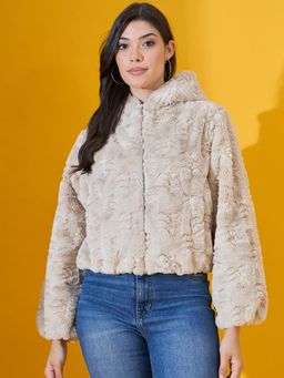 98 Degree North - Women Fur Beige Hoodie