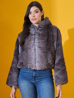 98 Degree North - Women Fur Brown Hoodie