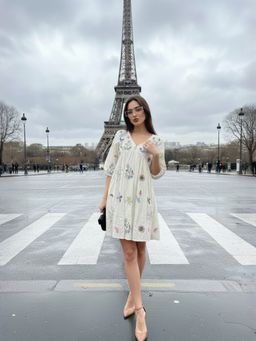 ZUMMER - Off White Tropical Embroidered Dress