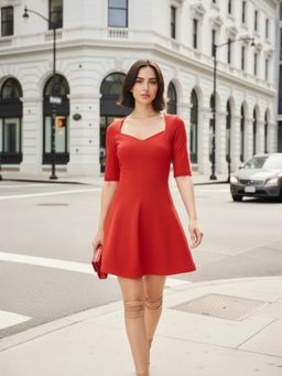 ZUMMER - Red Sweetheart Neck Short Skater Dress