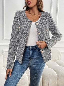 Outzidr - Full Sleeve Front Buttoned Tweed Grey Jacket