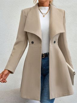 Outzidr - Big Collar Full Sleeve Long Beige Coat