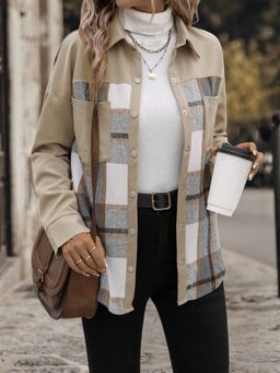 Outzidr - Full Sleeve Plaid Beige Coat