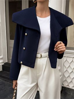 Outzidr - Full Sleeve Stylized Navy Blue Coat