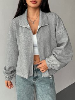 Outzidr - Full Sleeve Collared Front Zip Grey Jacket