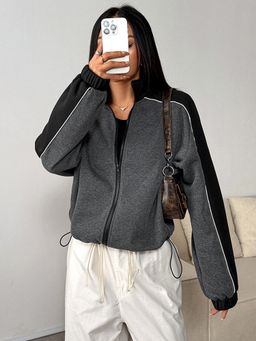 Outzidr - Full Sleeve Contrast Detail Grey Jacket