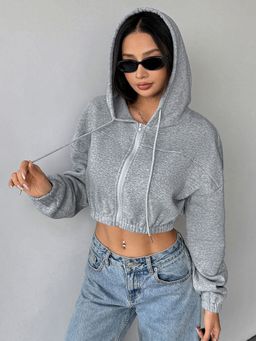 Outzidr - Full Sleeve Front Zip Hooded Grey Jacket