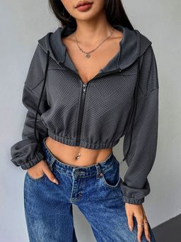 Outzidr - Full Sleeve Front Zip Hooded Charcoal Jacket