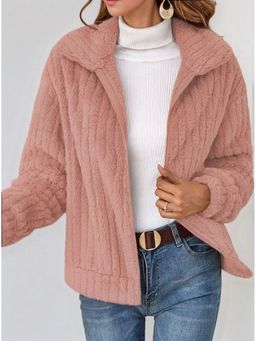 Outzidr - Full Sleeve Textured Collared Pink Jacket