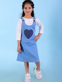 The Mom Store - Little Hearts Club Girls Denim Pinafore Dungaree