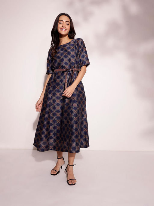 Midi Dress Fabindia Western Wear Buy Fabindia Indigo Cotton Silk