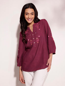 Fabindia - Wine Cotton Hand Woven Top