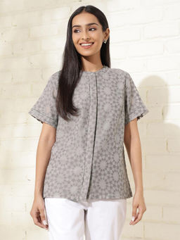 Fabindia - Grey Cotton Silk Cutwork Top