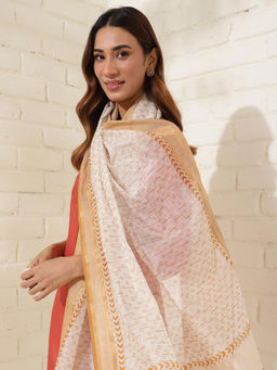 Fabindia - Natural Cotton Silk Blend Hand Block Printed Dupatta