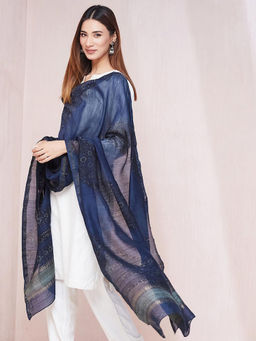 Fabindia - Indigo Cotton Silk Blend Printed Dupatta