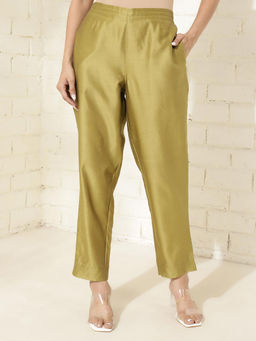 Fabindia - Green Cotton Silk Full Length Casual Pant