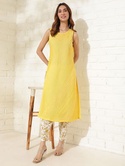 Fabindia - Yellow Cotton Slim Fit Long Kurta