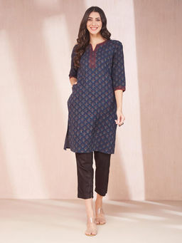 Fabindia - Indigo Cotton Dabu Printed Kurta
