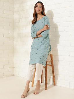 Fabindia - Blue Cotton Slim Fit Kurta
