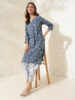 Fabindia - Blue Cotton Block Printed Kurta