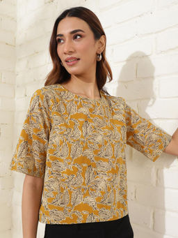 Fabindia - Mustard Cotton Printed Top
