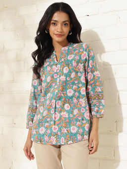 Fabindia - Blue Cotton Printed Top