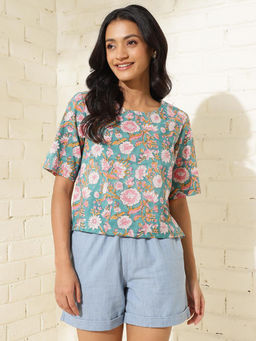 Fabindia - Blue Cotton Printed Top