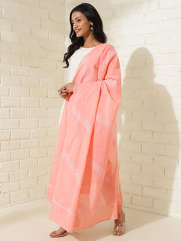 Fabindia - Peach Cotton Chikankari Dupatta