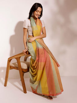 Fabindia - Multi Viscose Blend Hand Woven Saree without Blouse