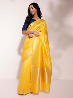Fabindia - Yellow Cotton Silk Blend Sari