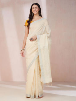Fabindia - Natural Linen Blend Woven Saree without Blouse