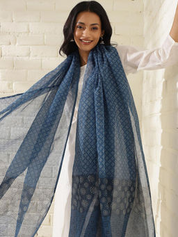 Fabindia - Indigo Cotton Silk Dabu Printed Dupatta