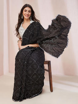 Fabindia - Black Modal Bandhani Saree without Blouse