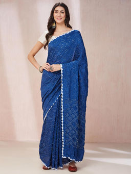 Fabindia - Indigo Modal Bandhani Saree without Blouse