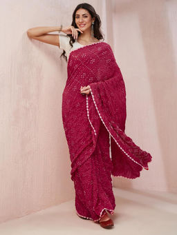 Fabindia - Pink Modal Bandhani Saree without Blouse