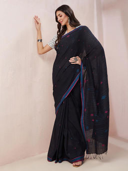 Fabindia - Black Cotton Jamdani Saree without Blouse