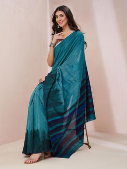 Fabindia - Blue Cotton Ikat Woven Saree without Blouse