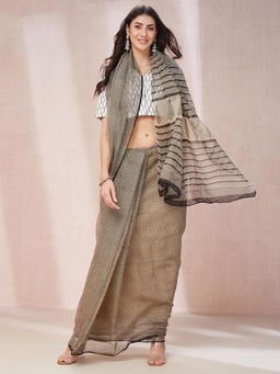Fabindia - Natural Cotton Silk Printed Bagru Saree without Blouse
