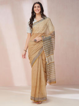 Fabindia - Natural Cotton Silk Printed Bagru Saree without Blouse
