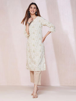 Fabindia - Natural Cotton Hand Block Printed Long Kurta