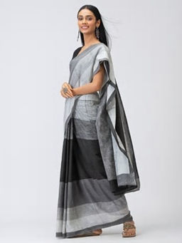 Fabindia - Cotton Block Printed Striped Sari