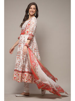 Biba - Womens Beige Printed Voile Anarkali Suit (Set of 3)