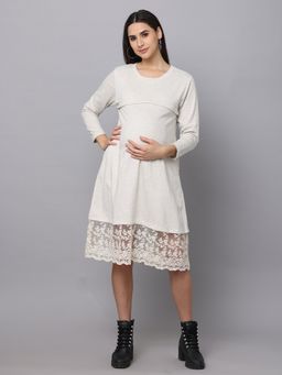 The Mom Store - Winter Morning Maternity Sweater Dress With Nursing Off White