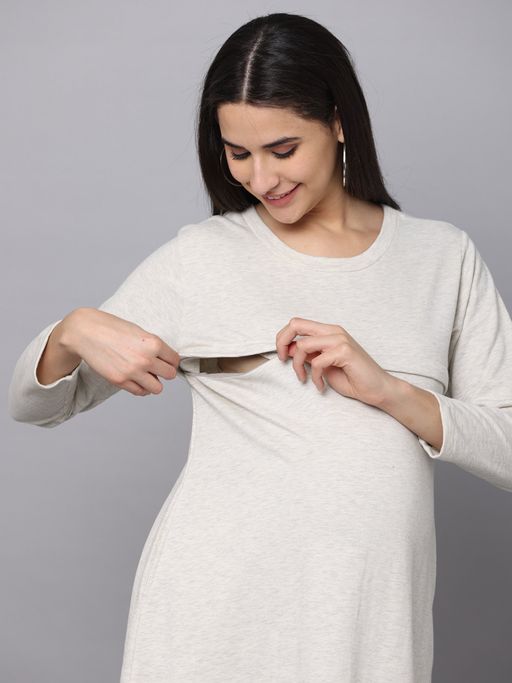 blue dress for baby girl Winter Morning Maternity Sweater Dress With Nursing – The Mom Store main image 1