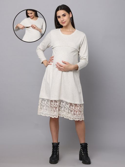 blue dress for baby girl Cream Fuzzy Knit Puff Sleeve Maternity Sweater Dress – PinkBlush